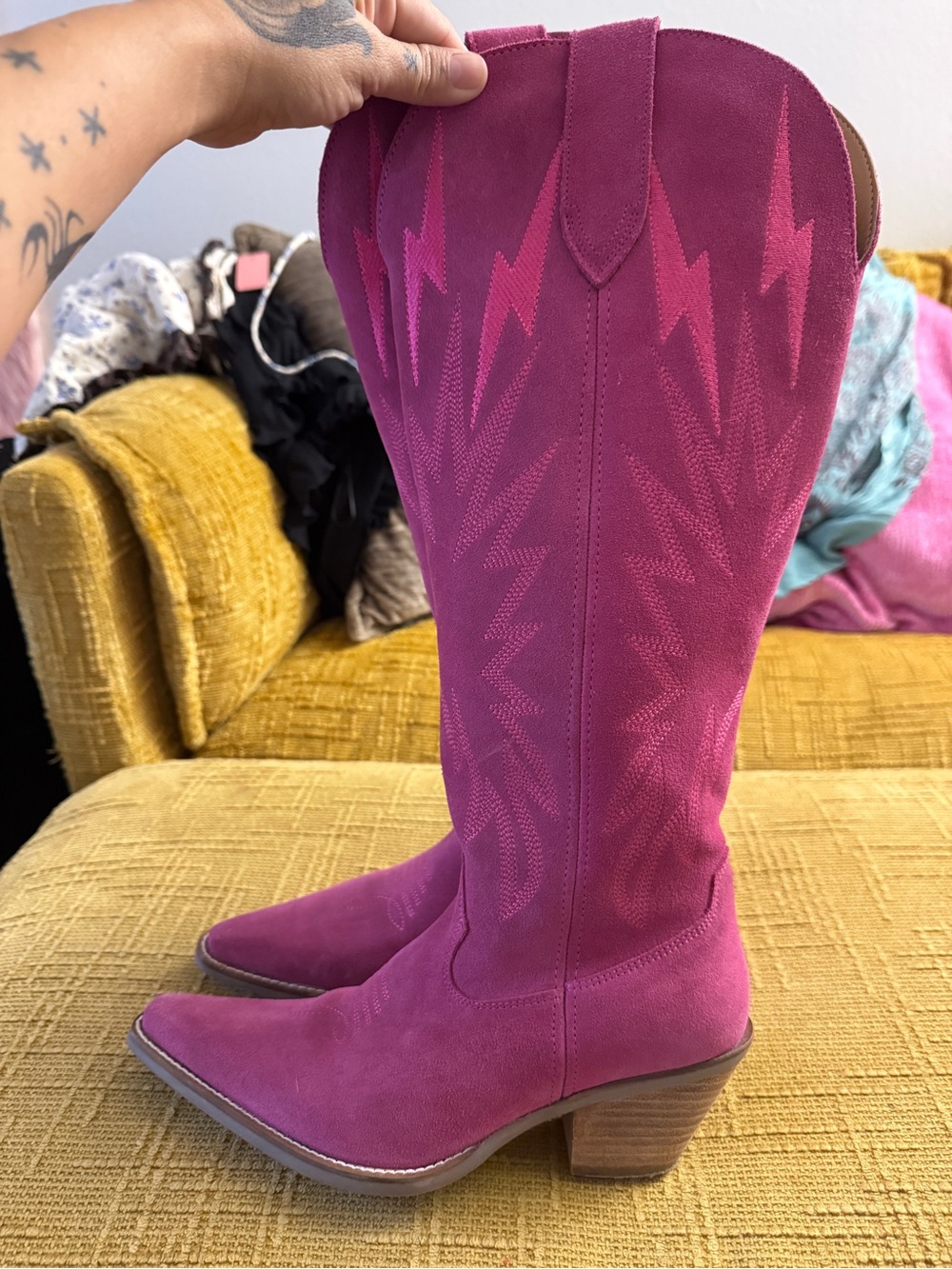 Women’s Dingo Pink Suede Western Knee-High Boots - Picture 5 of 6